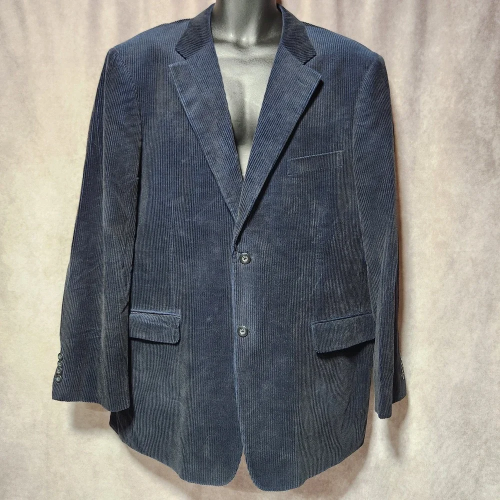 John Nordstrom Corduroy Winter Bamboo‎ sport coat Blazer jacket 48L Navy Blue